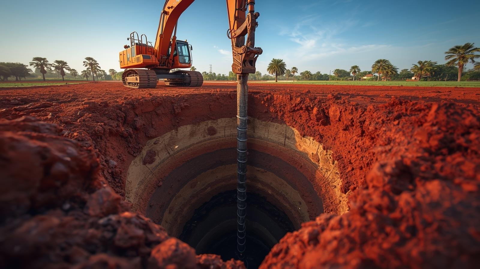 Hitachi excavator on site – Tamil Nadu well contractor